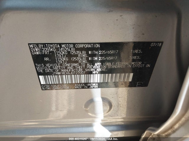 Продаж на аукціоні авто 2018 Toyota Rav4 Xle, vin: JTMWFREV6JD127007, номер лоту: 40315267