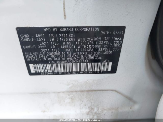 4S4WMARD6M3466140 Subaru Ascent Touring