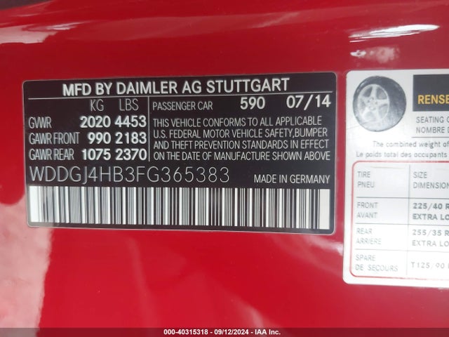 WDDGJ4HB3FG365383 Mercedes-Benz C 250