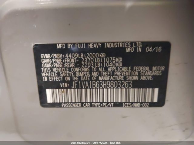 JF1VA1B63H9803263 Subaru WRX