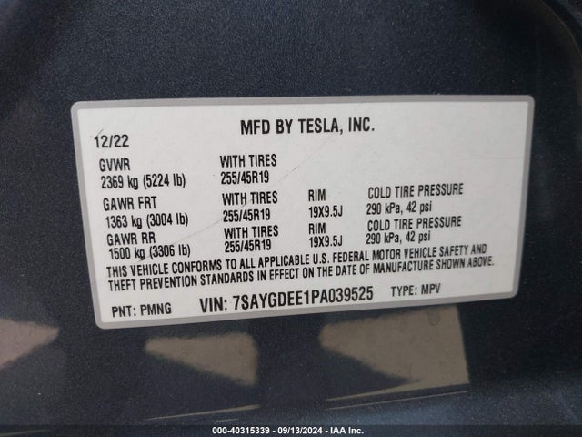 2023 TESLA MODEL Y 7SAYGDEE1PA039525 Photo 8
