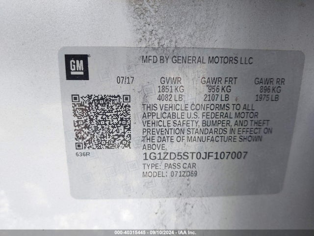 Chevrolet MALIBU LT 2018 1G1ZD5ST0JF107007 Image 9