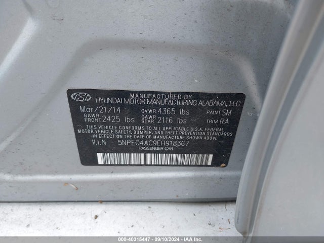 Hyundai Sonata Limited 2014 5NPEC4AC9EH918367 Image 9