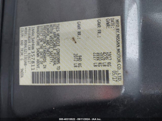 Nissan Altima 2.5 S 2017 1N4AL3AP4HN357811 Image 9