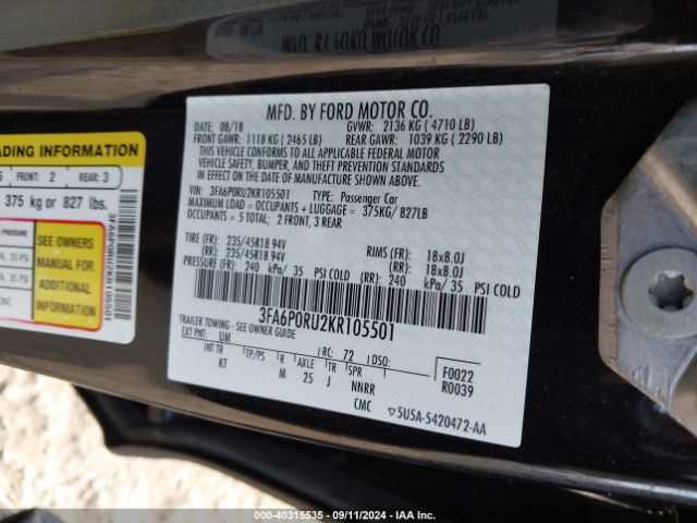 3FA6P0RU2KR105501 Ford Fusion Hybrid Titanium