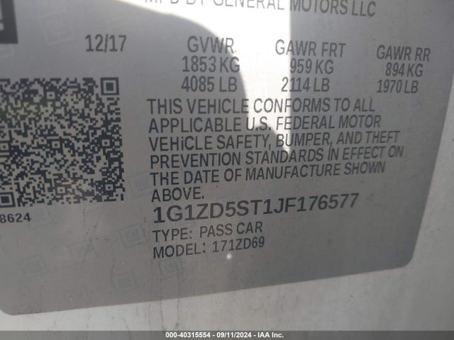 Chevrolet MALIBU LT 2018 1G1ZD5ST1JF176577 Image 9