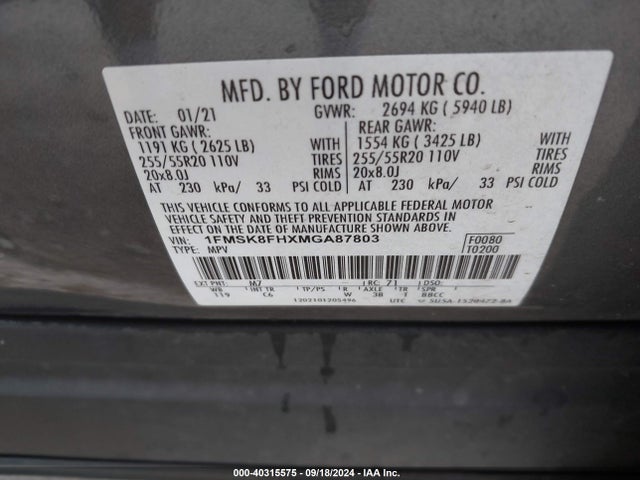 Ford Explorer Limited 2021 1FMSK8FHXMGA87803 Image 9