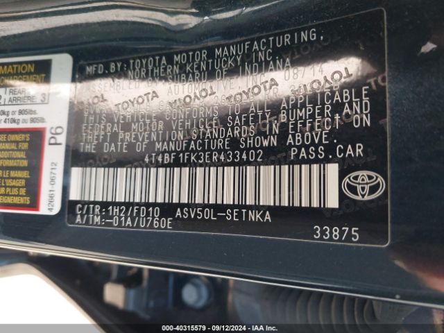 4T4BF1FK3ER433402 Toyota CAMRY LE
