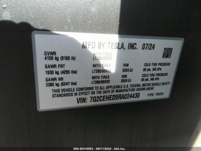 7G2CEHED9RA024430 Tesla Cybertruck All-wheel Drive