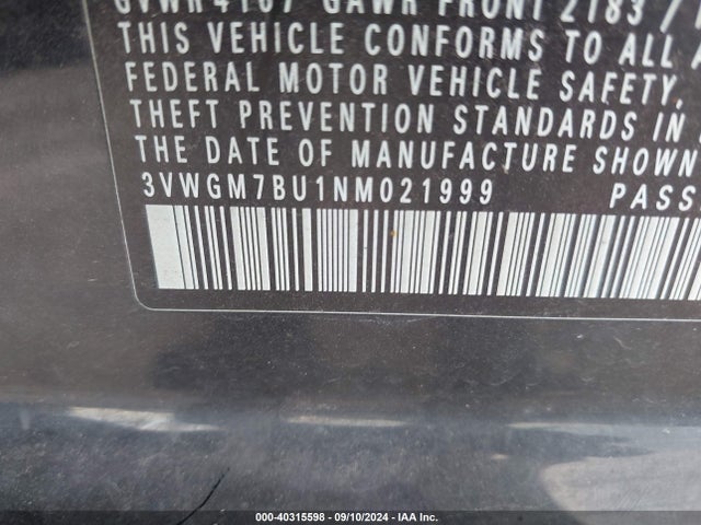3VWGM7BU1NM021999 Volkswagen Jetta 1.5t Sel