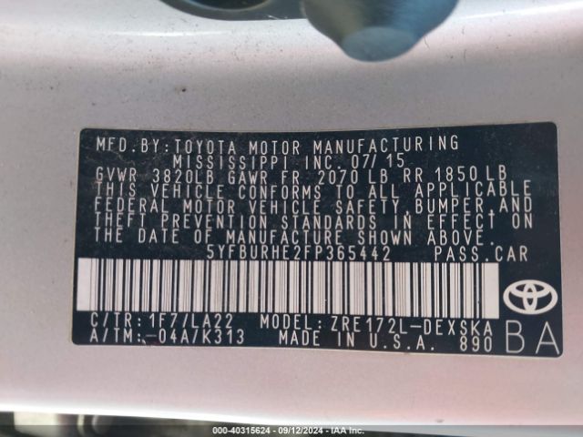 5YFBURHE2FP365442 Toyota Corolla S Premium