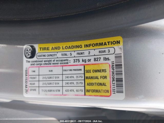 1FADP3H20HL311321 Ford FOCUS SEL