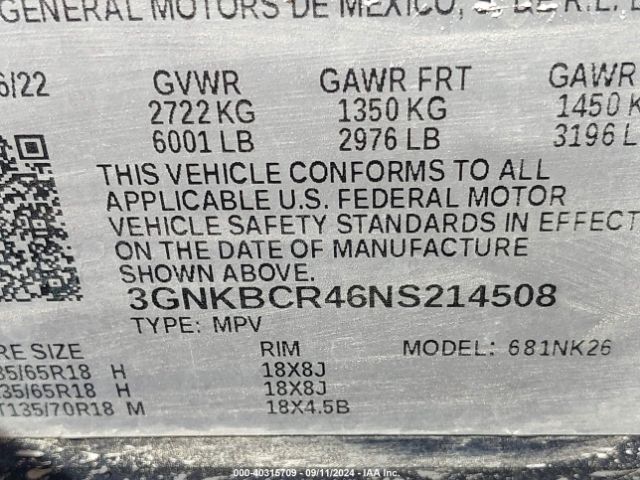 3GNKBCR46NS214508 Chevrolet Blazer Fwd 2lt