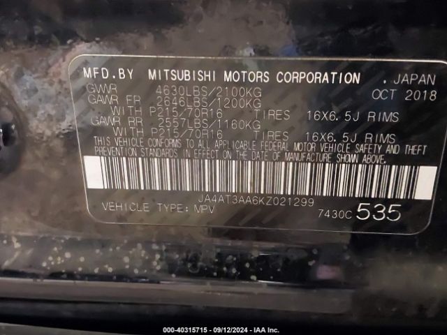 JA4AT3AA6KZ021299 Mitsubishi Eclipse Cross Es