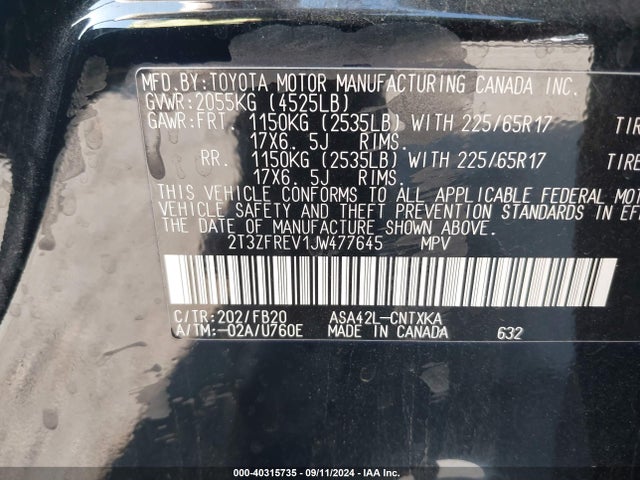 Toyota RAV4 LE 2018 2T3ZFREV1JW477645 Image 9