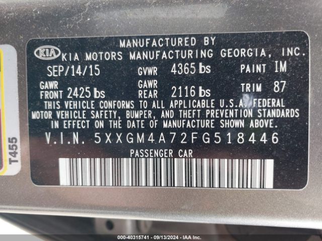 5XXGM4A72FG518446 KIA Optima Lx