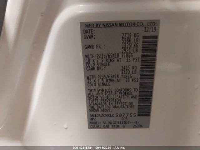 Nissan Pathfinder Sl 4wd 2020 5N1DR2CMXLC597755 Image 9