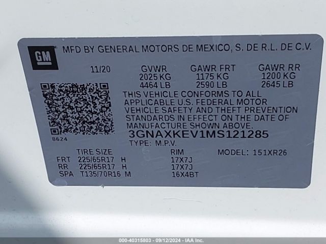 2021 CHEVROLET EQUINOX 3GNAXKEV1MS121285 Photo 8