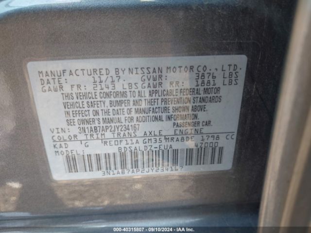 3N1AB7AP2JY234167 Nissan SENTRA SV