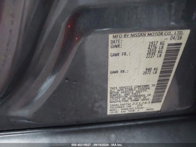 1N4AL3AP7GC221263 Nissan Altima 2.5/2.5 S/2.5 Sl/2.5 Sr/2.5 Sv
