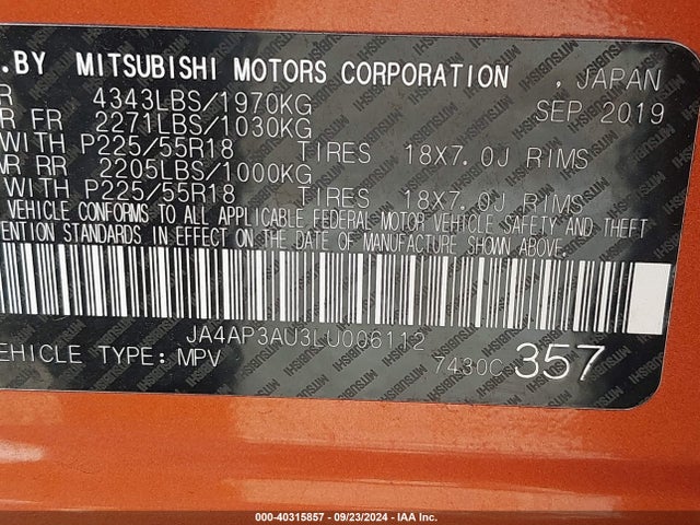 2020 MITSUBISHI OUTLANDER SPORT JA4AP3AU3LU006112 Photo 8