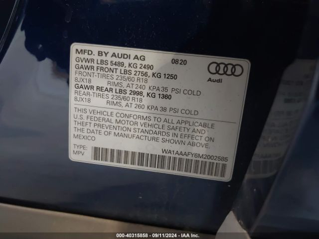 WA1AAAFY6M2002585 Audi Q5 Premium 45 Tfsi Quattro S Tronic