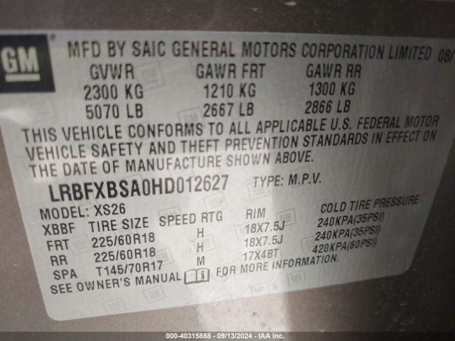 LRBFXBSA0HD012627 Buick Envision Essence