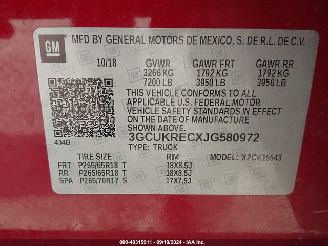 Chevrolet Silverado 1500 2lt 2018 3GCUKRECXJG580972 Image 9