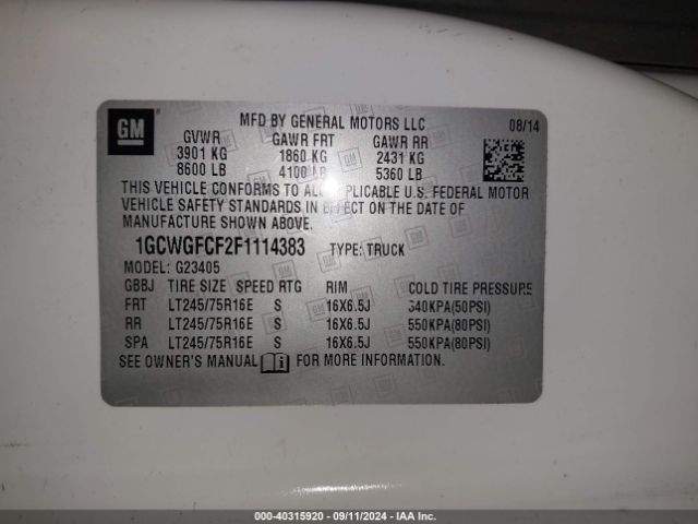 1GCWGFCF2F1114383 Chevrolet Express 2500 Work Van