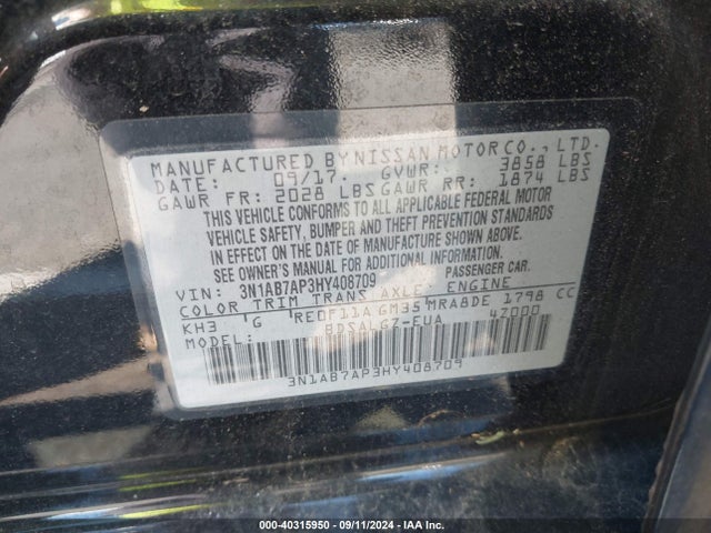 Nissan SENTRA SL 2017 3N1AB7AP3HY408709 Image 9