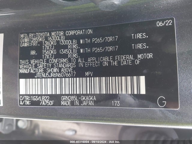 Toyota 4runner Sr5 Premium 2022 JTENU5JR6N6076617 Image 9