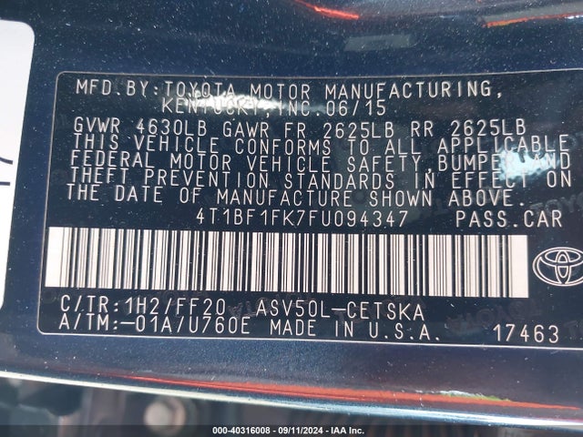 Toyota CAMRY SE 2015 4T1BF1FK7FU094347 Image 9