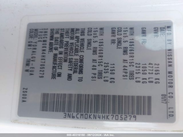 3N6CM0KN4HK705279 Nissan NV200 SV