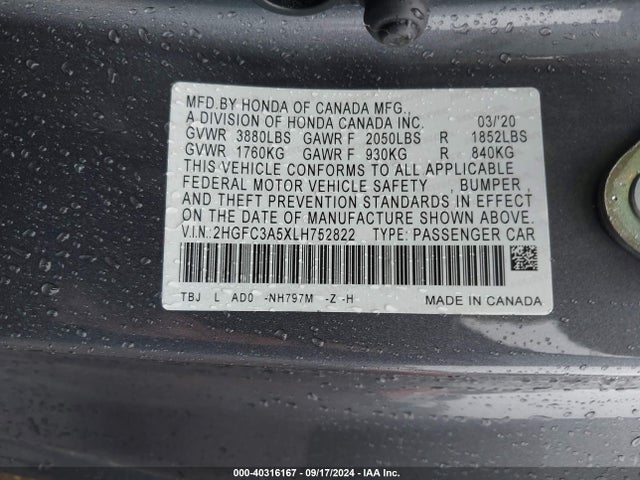 Honda CIVIC SI COUPE 2020 2HGFC3A5XLH752822 Image 9