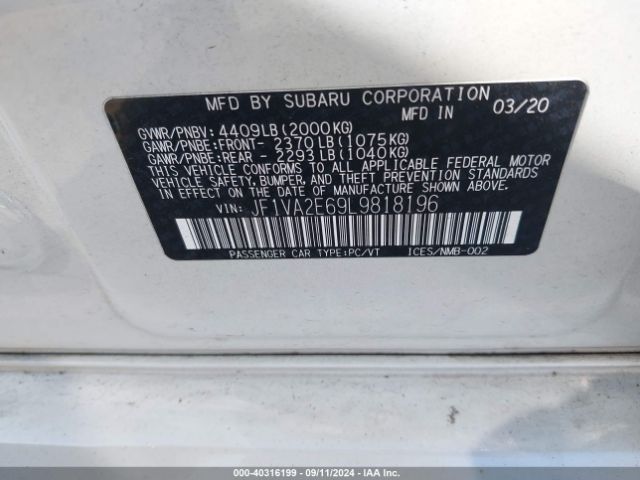 JF1VA2E69L9818196 Subaru Wrx Sti