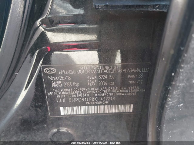 Hyundai ELANTRA SEL 2019 5NPD84LF8KH439244 Image 9