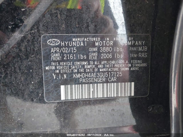Hyundai ELANTRA SE 2016 KMHDH4AE3GU517125 Image 9