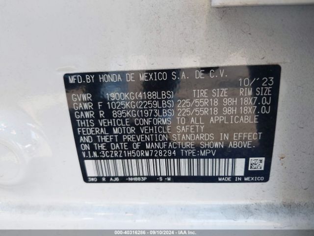 3CZRZ1H50RM728294 Honda Hr-v 2wd Sport/2wd Sport W/o Bsi