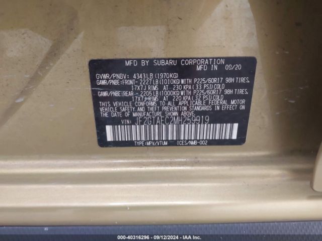 JF2GTAEC2MH259919 Subaru Crosstrek Premium
