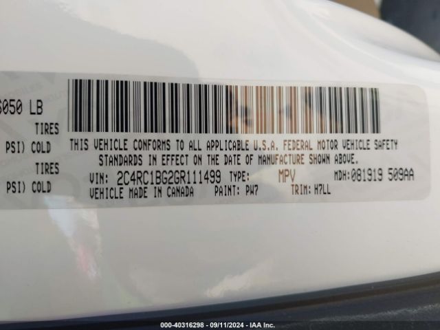 2C4RC1BG2GR111499 Chrysler Town & Country Touring