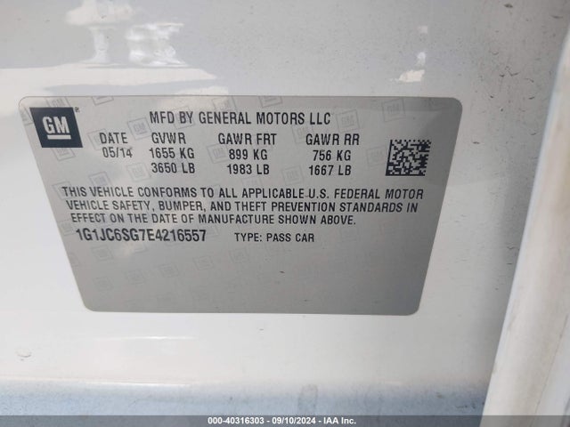 Chevrolet Sonic Lt Auto 2014 1G1JC6SG7E4216557 Image 9