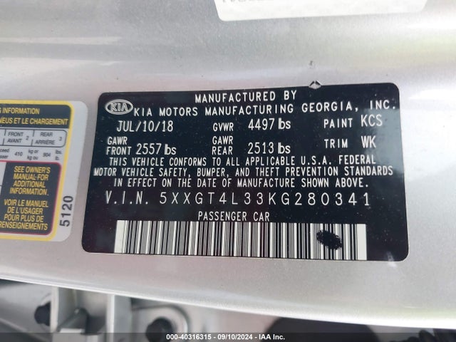KIA Optima Lx 2019 5XXGT4L33KG280341 Image 9