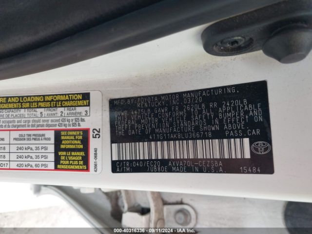 4T1G11AK8LU366718 Toyota Camry Se Nightshade Edition