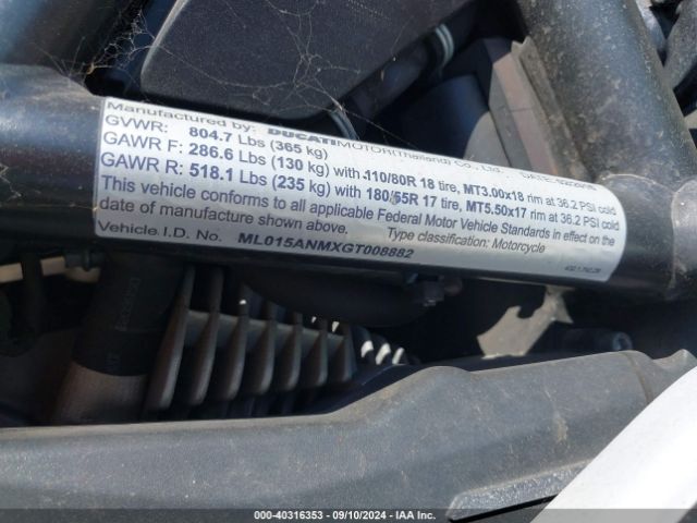 2016 DUCATI SCRAMBLER ML015ANMXGT008882 Photo 9
