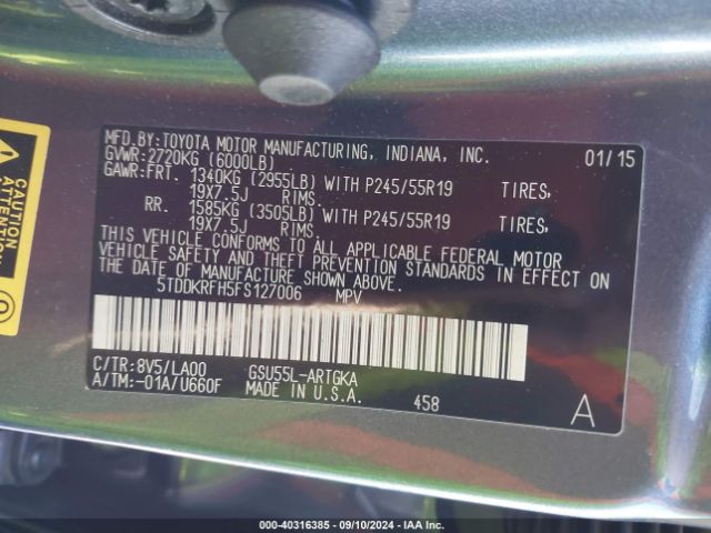 5TDDKRFH5FS127006 Toyota Highlander Limited V6