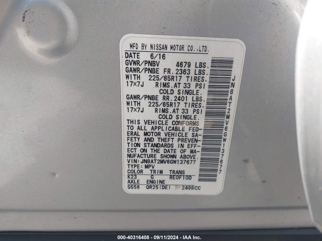 Nissan ROGUE S 2016 JN8AT2MV6GW137677 Image 9