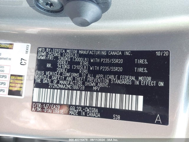 Lexus RX 350 2021 2T2HZMAA2MC188759 Image 9