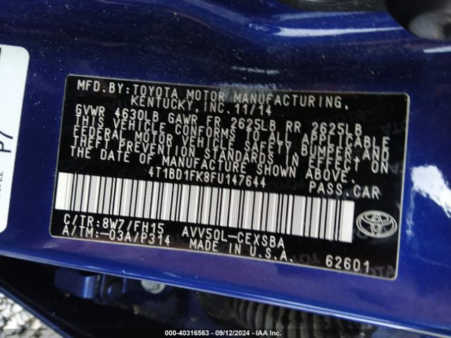 4T1BD1FK8FU147644 Toyota Camry Hybrid Se