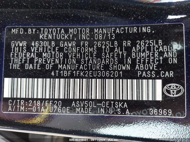 Toyota CAMRY SE 2014 4T1BF1FK2EU306201 Image 9