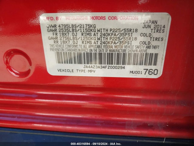 2015 MITSUBISHI OUTLANDER JA4AZ3A34FZ000294 Photo 8